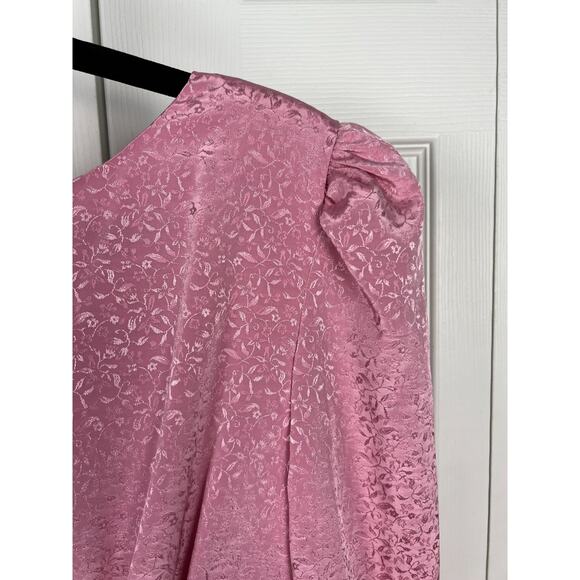 80s Cocktail Wedding Dress 0/XXS Pink Shiny Floral Satin Brocade Pleated buttons - Picture 6 of 8